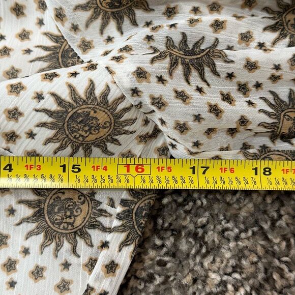 Forever 21 Zodiac Celestial Sun Star Moon Chiffon Wrap Bell Top Blouse S - Picture 6 of 7